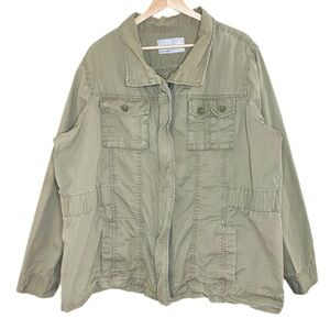 Old Navy Womens Canvas Military Jacket Size XL Beige Khaki Utility Full Zip Y2K